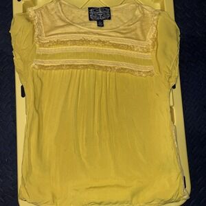 Anthropologie Women's Small Top Yellow Fringe Flutter Sleeve Designer James Co